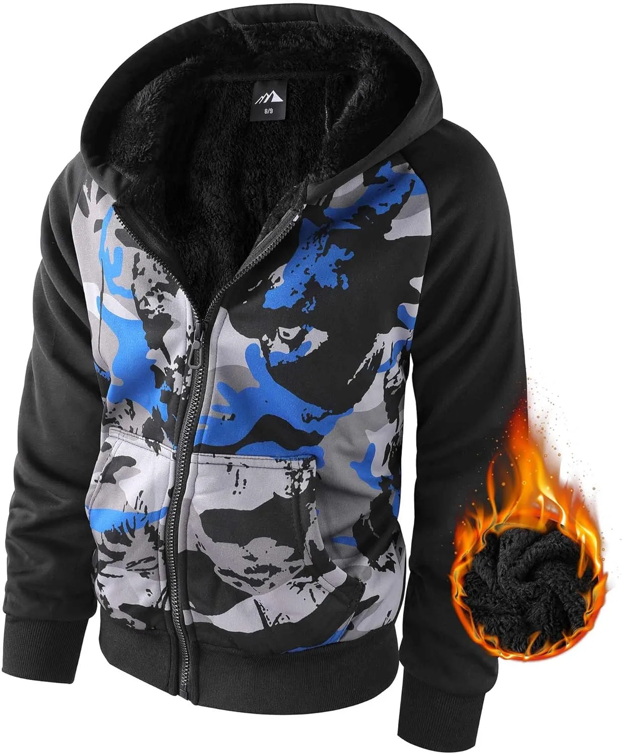 Boy's Zip Up Hoodie Heavyweight Winter Sweatshirt Fleece Sherpa Lined Warm Jacket