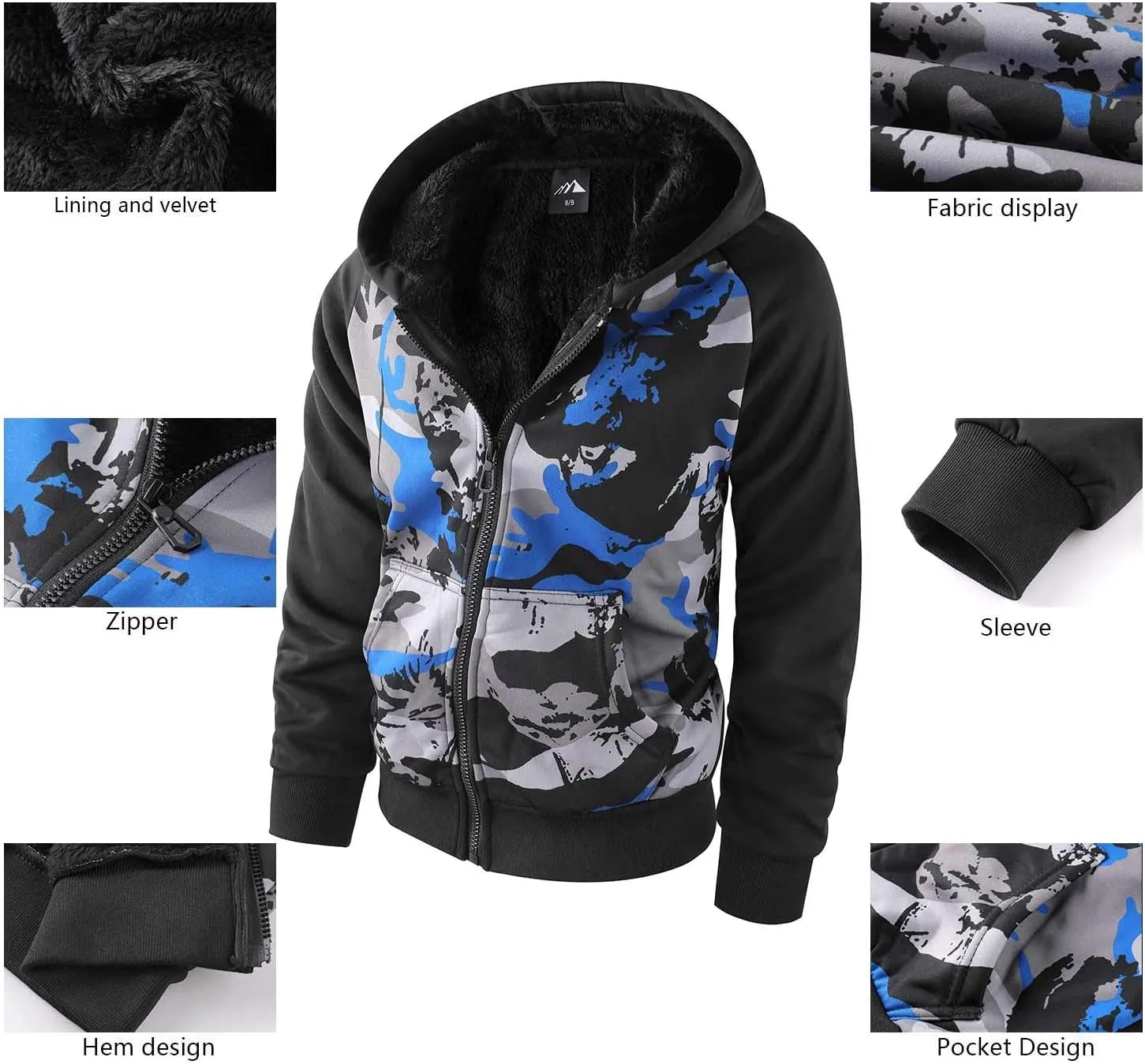 Boy's Zip Up Hoodie Heavyweight Winter Sweatshirt Fleece Sherpa Lined Warm Jacket