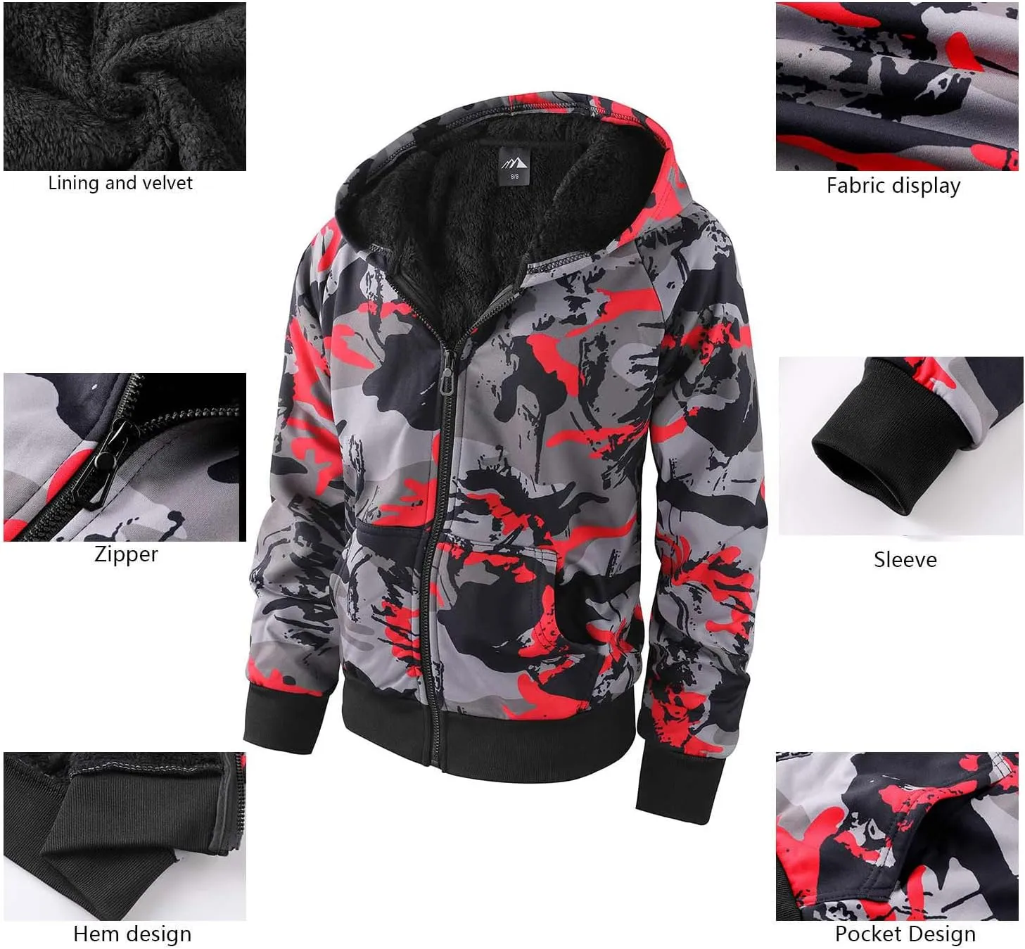 Boy's Zip Up Hoodie Heavyweight Winter Sweatshirt Fleece Sherpa Lined Warm Jacket