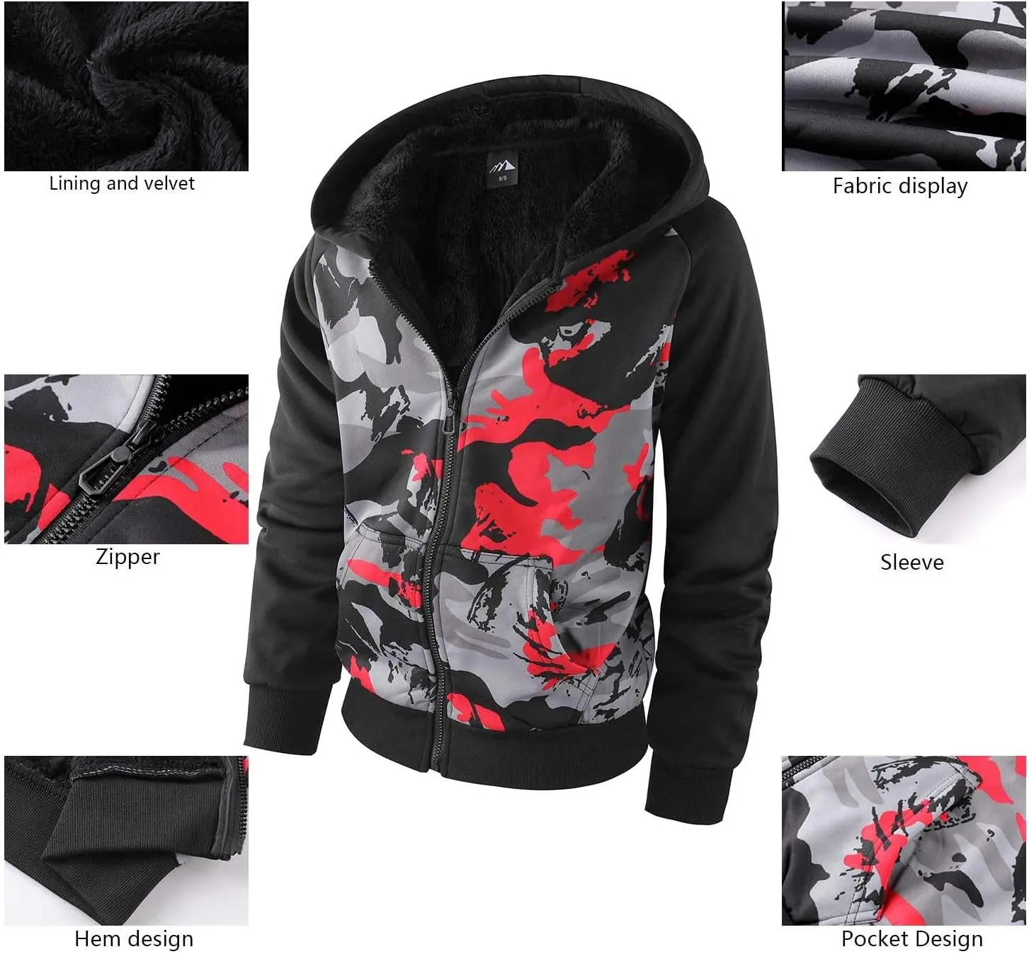 Boy's Zip Up Hoodie Heavyweight Winter Sweatshirt Fleece Sherpa Lined Warm Jacket