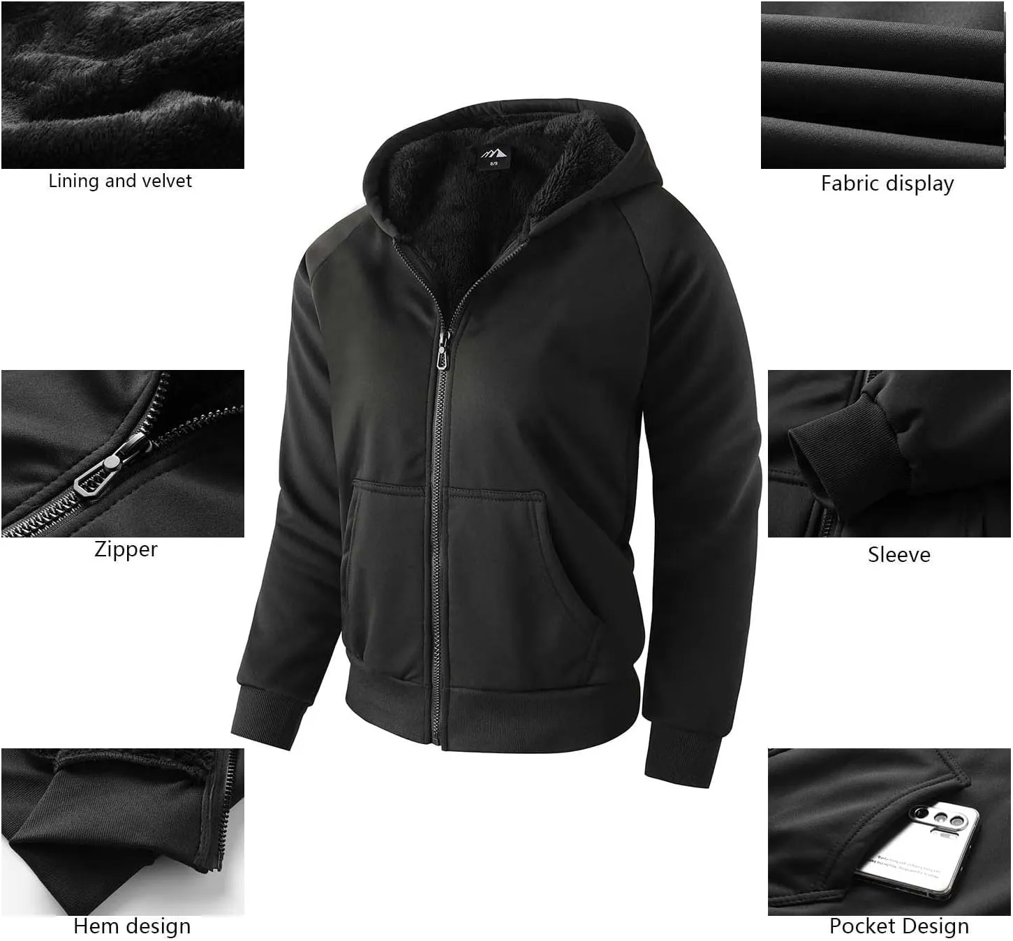 Boy's Zip Up Hoodie Heavyweight Winter Sweatshirt Fleece Sherpa Lined Warm Jacket