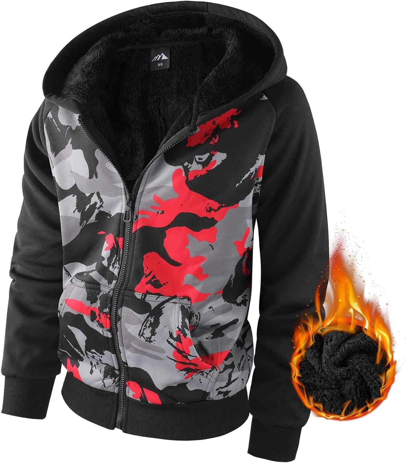 Boy's Zip Up Hoodie Heavyweight Winter Sweatshirt Fleece Sherpa Lined Warm Jacket