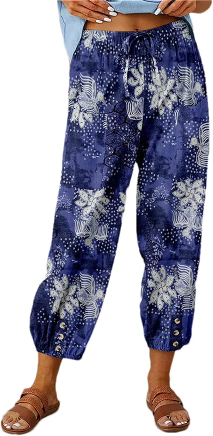 Bozanly Women's Casual Lantern Harem Loose Capris Pants Summer Yoga Slacks Trousers with Pockets
