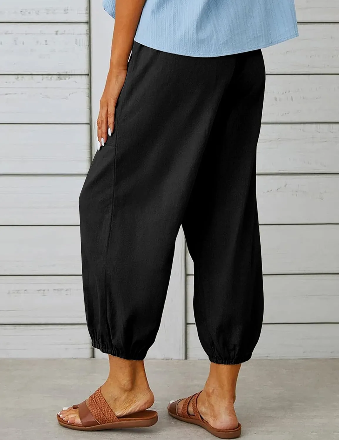 Bozanly Women's Casual Lantern Harem Loose Capris Pants Summer Yoga Slacks Trousers with Pockets