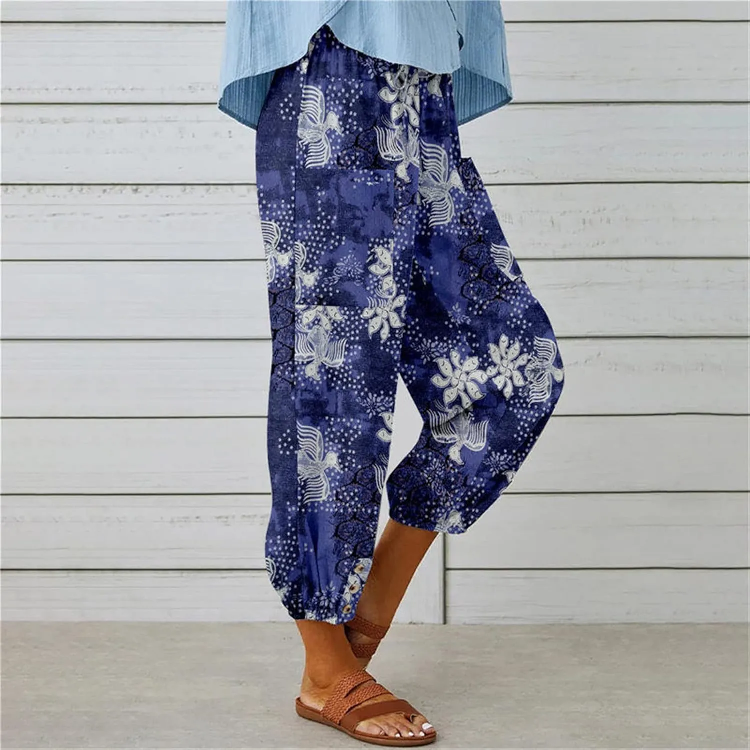 Bozanly Women's Casual Lantern Harem Loose Capris Pants Summer Yoga Slacks Trousers with Pockets