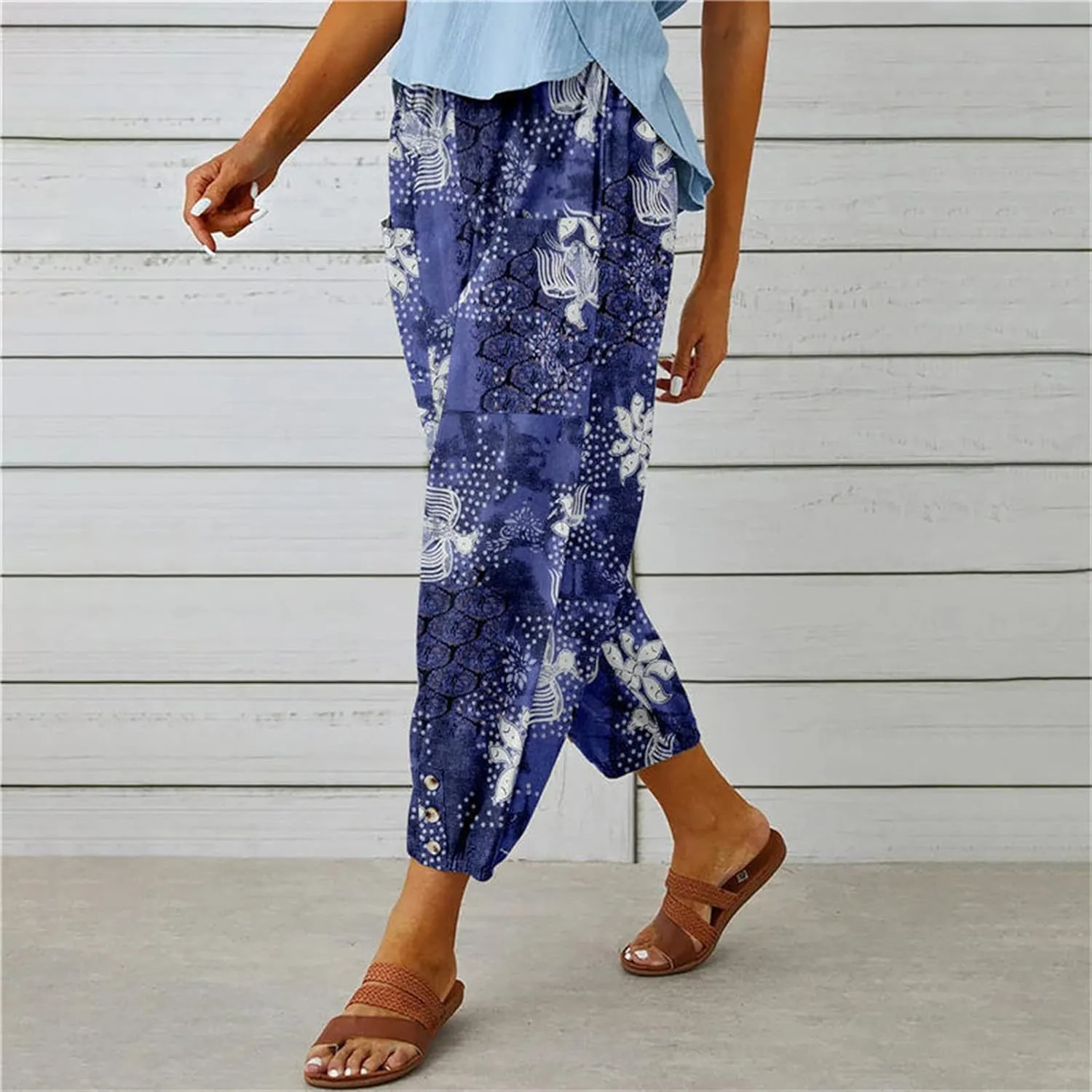 Bozanly Women's Casual Lantern Harem Loose Capris Pants Summer Yoga Slacks Trousers with Pockets