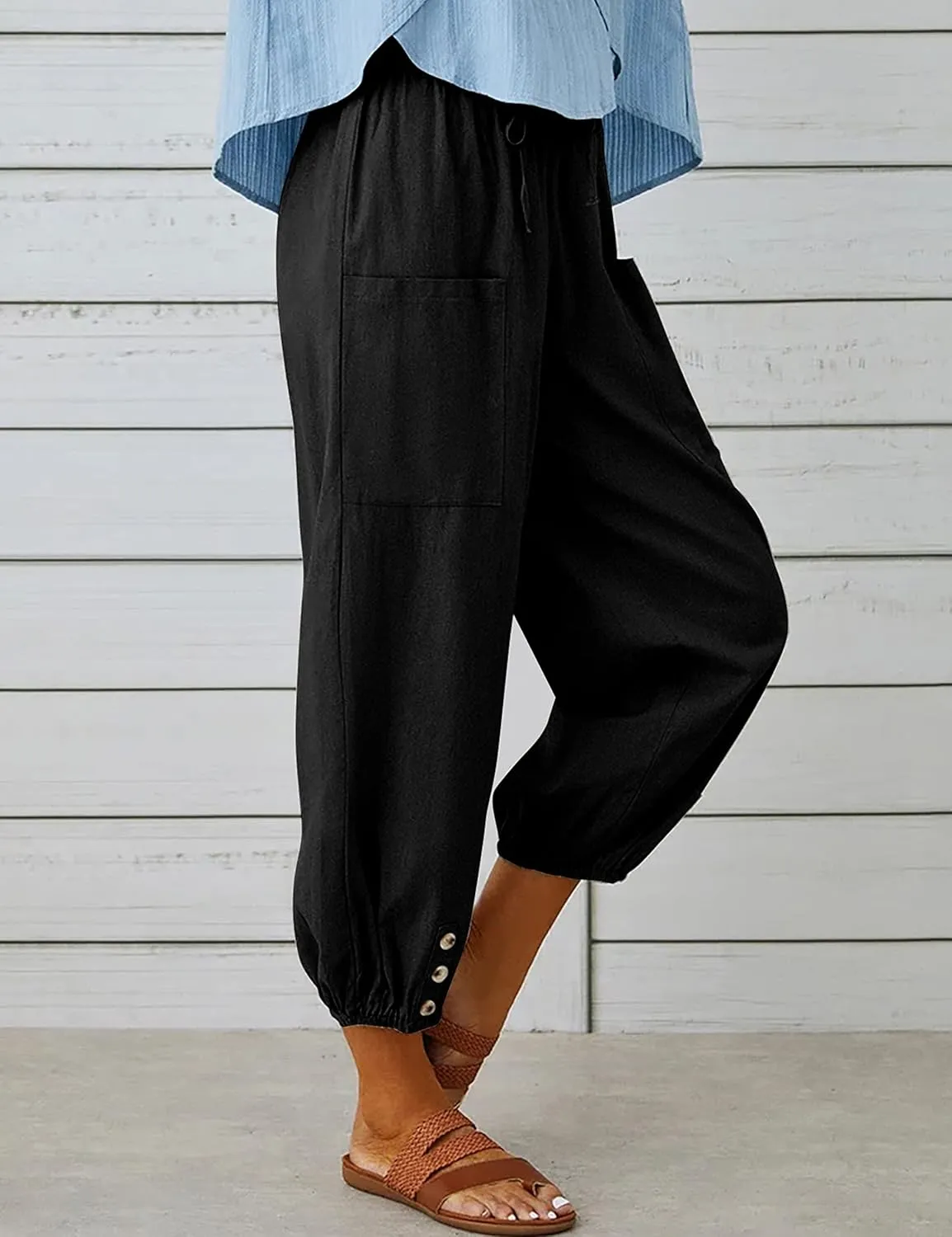 Bozanly Women's Casual Lantern Harem Loose Capris Pants Summer Yoga Slacks Trousers with Pockets