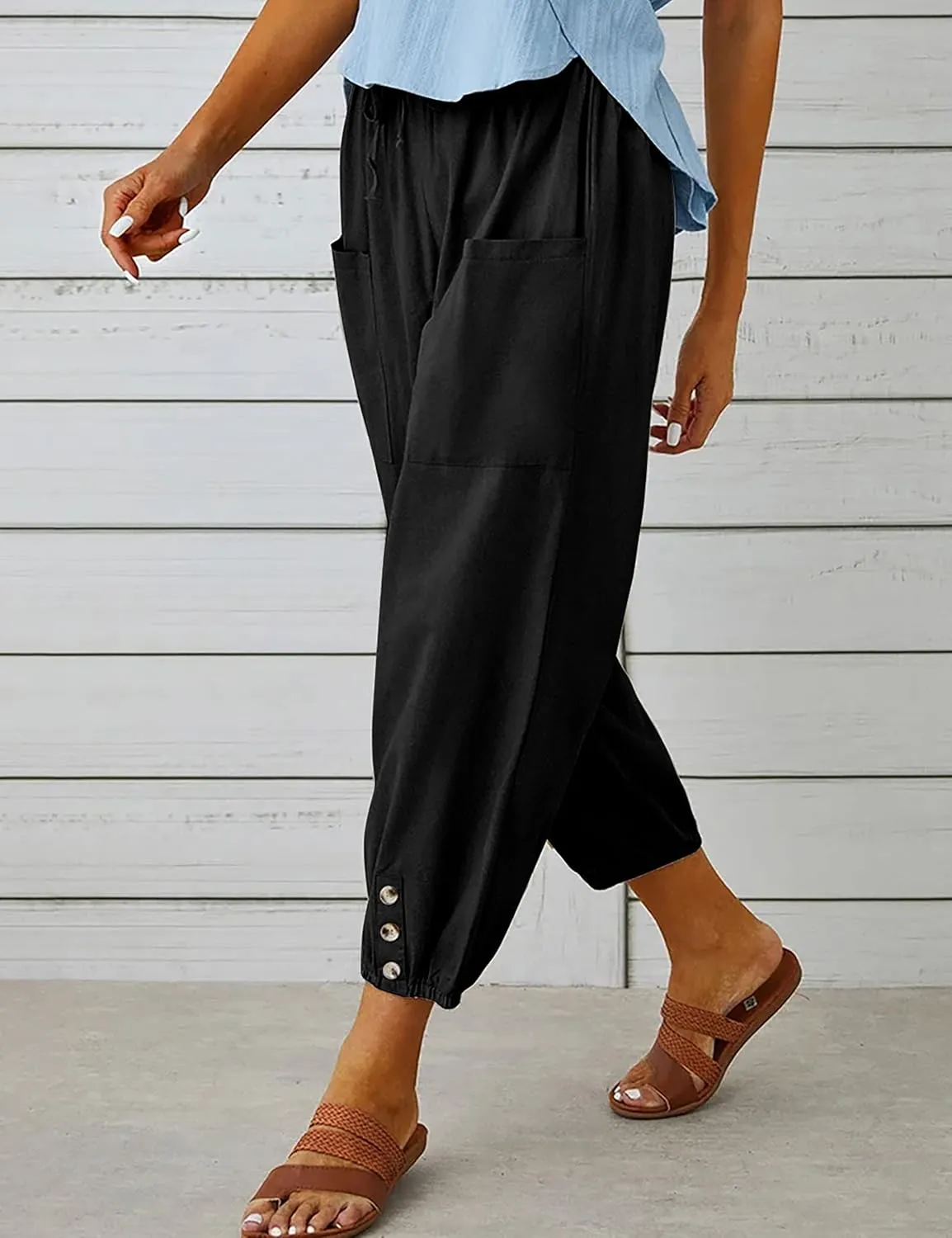 Bozanly Women's Casual Lantern Harem Loose Capris Pants Summer Yoga Slacks Trousers with Pockets