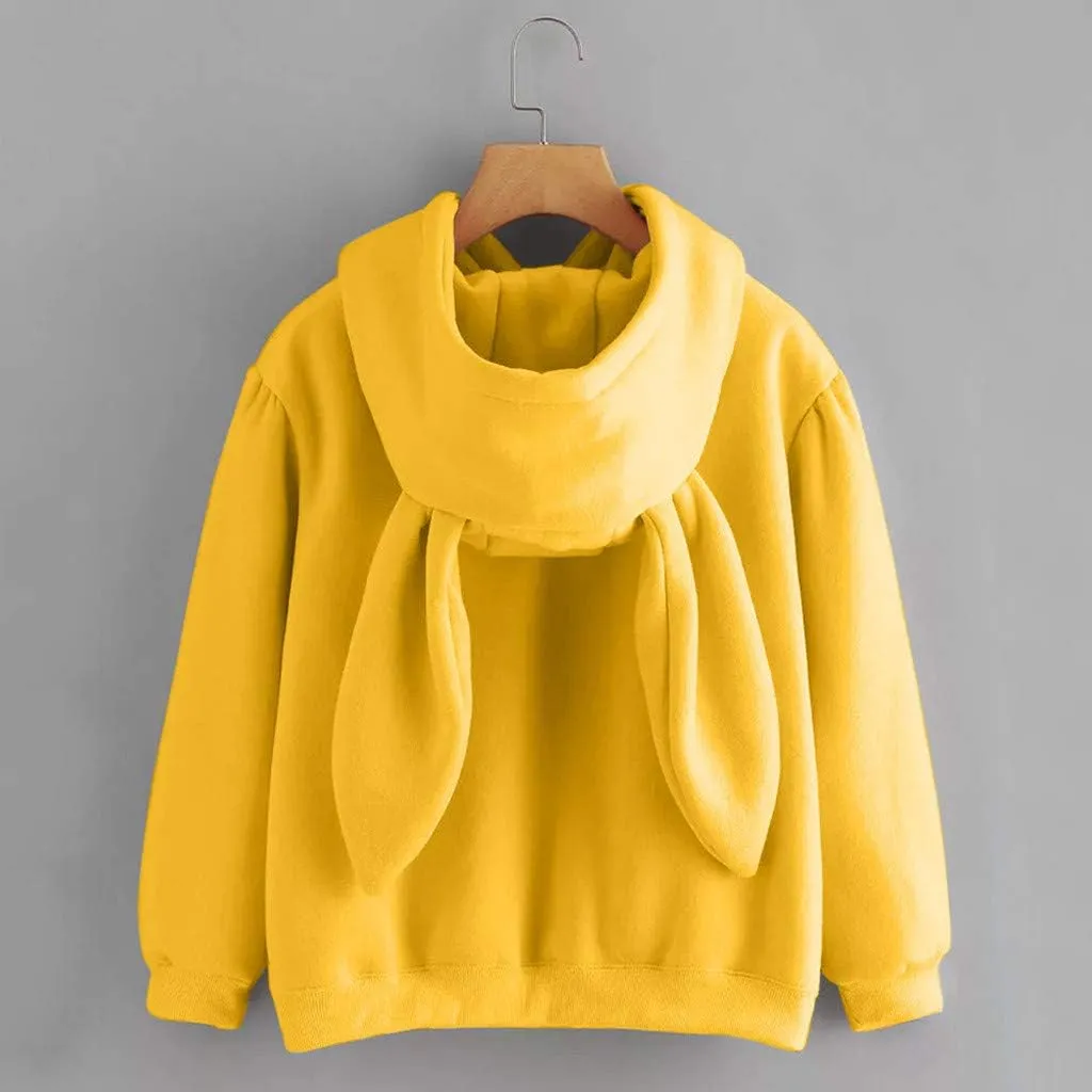 Bunny Sweater with Ears Long Sleeve Animal Hoodies with Ears with Hood Cute Bunny Ear Solid Y2K Hoodies Kawaii
