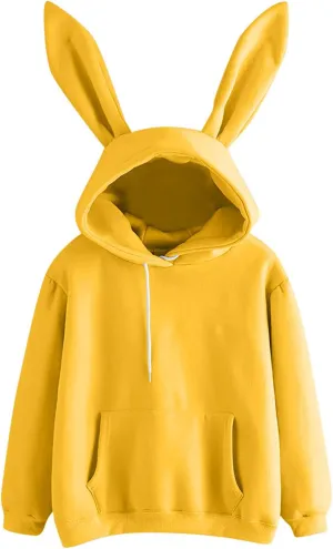 Bunny Sweater with Ears Long Sleeve Animal Hoodies with Ears with Hood Cute Bunny Ear Solid Y2K Hoodies Kawaii