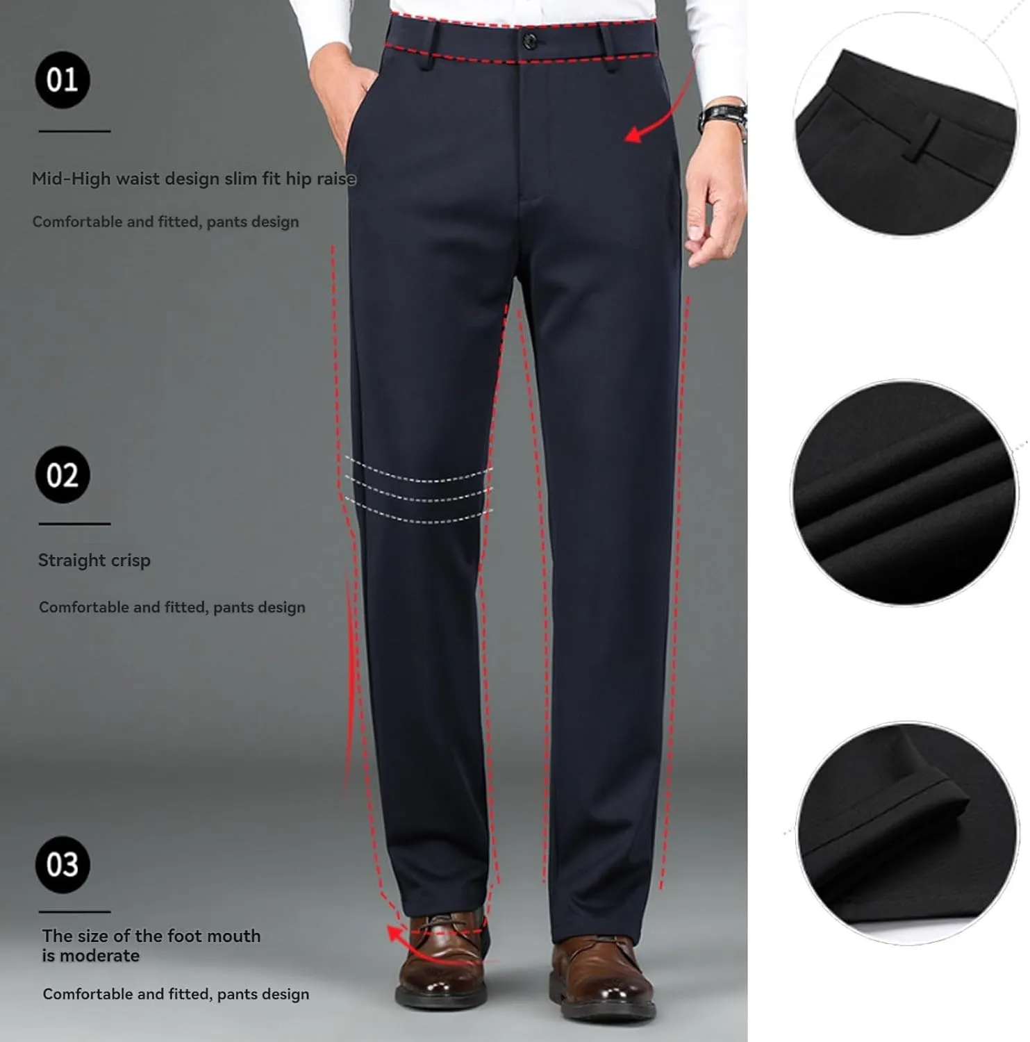 Calormas Mens Pants, Timelessflex - Men's High Stretch Straight Fit Pants, Timelessflex Mens Pants, Casual Suit Pants