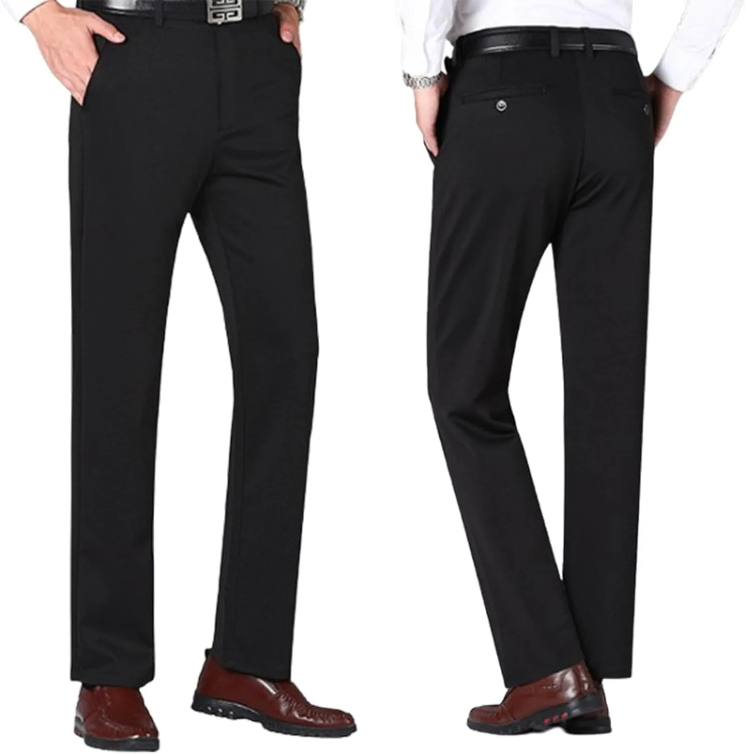 Calormas Mens Pants, Timelessflex - Men's High Stretch Straight Fit Pants, Timelessflex Mens Pants, Casual Suit Pants