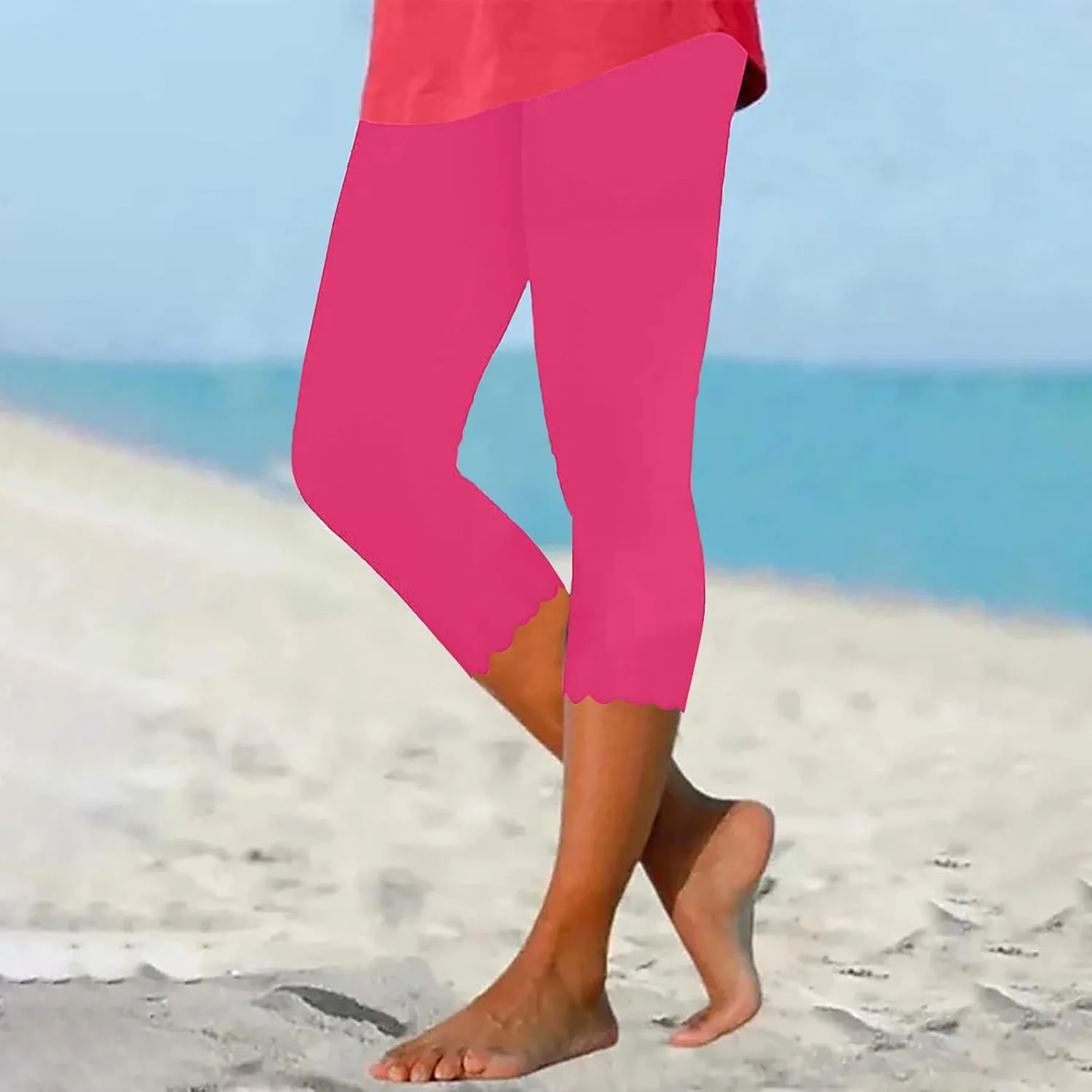 Capri Leggings for Women High Waisted Yoga Capri Pants Stretchy Lounge Pants Solid Color Capri Leggings Pajama Capri