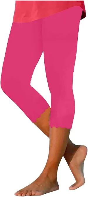 Capri Leggings for Women High Waisted Yoga Capri Pants Stretchy Lounge Pants Solid Color Capri Leggings Pajama Capri