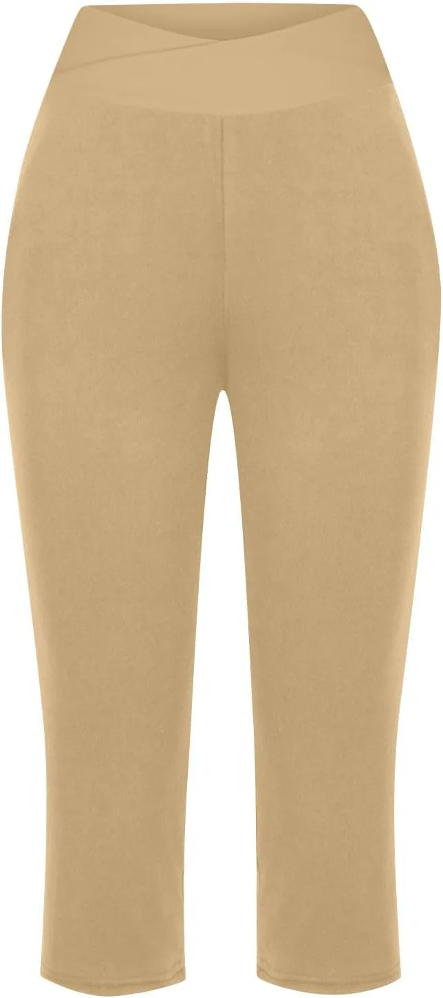 Capri Pants for Women Casual 2025 Summer Cross High Waist Yoga Cropped Pants Workout Wide Leg Plus Size Lounge Capris
