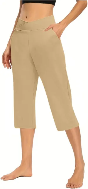 Capri Pants for Women Casual 2025 Summer Cross High Waist Yoga Cropped Pants Workout Wide Leg Plus Size Lounge Capris