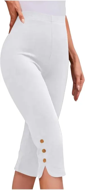 Capri Pants for Women Casual Summer Cropped Pants Plus Size Elastic Waist Capris Comfy Workout Loose Yoga Pants