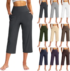 Capri Pants for Women Summer Wide Leg Capri Pants with Pockets Tummy Control Yoga Capris Plus Size Cropped Pant