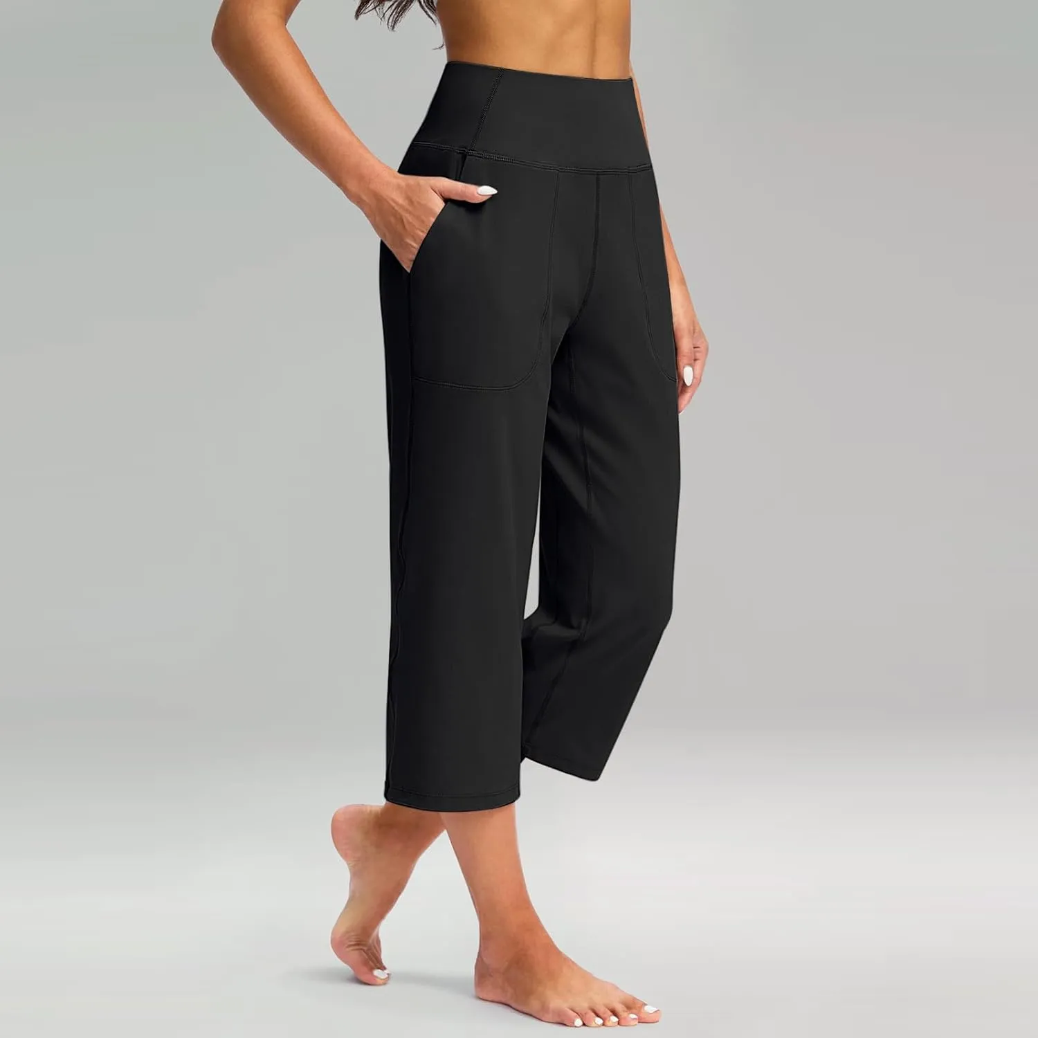 Capri Pants for Women Summer Wide Leg Capri Pants with Pockets Tummy Control Yoga Capris Plus Size Cropped Pant