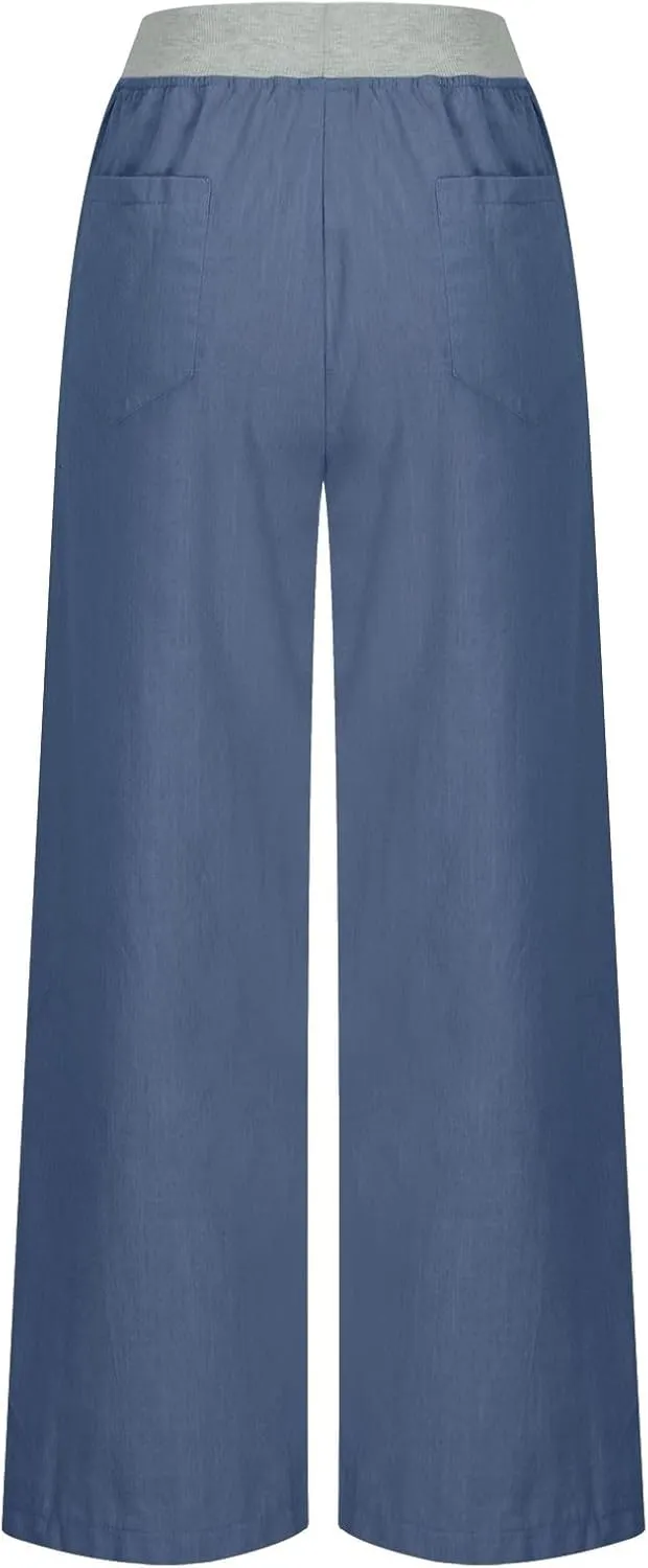 Cargo Pants Women with Flap Pockets High Waisted Side Tie Hem Straight Leg Drawstring Hiking Pants for Travel Joggers
