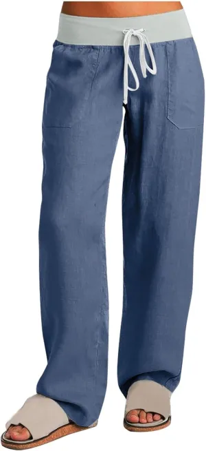 Cargo Pants Women with Flap Pockets High Waisted Side Tie Hem Straight Leg Drawstring Hiking Pants for Travel Joggers