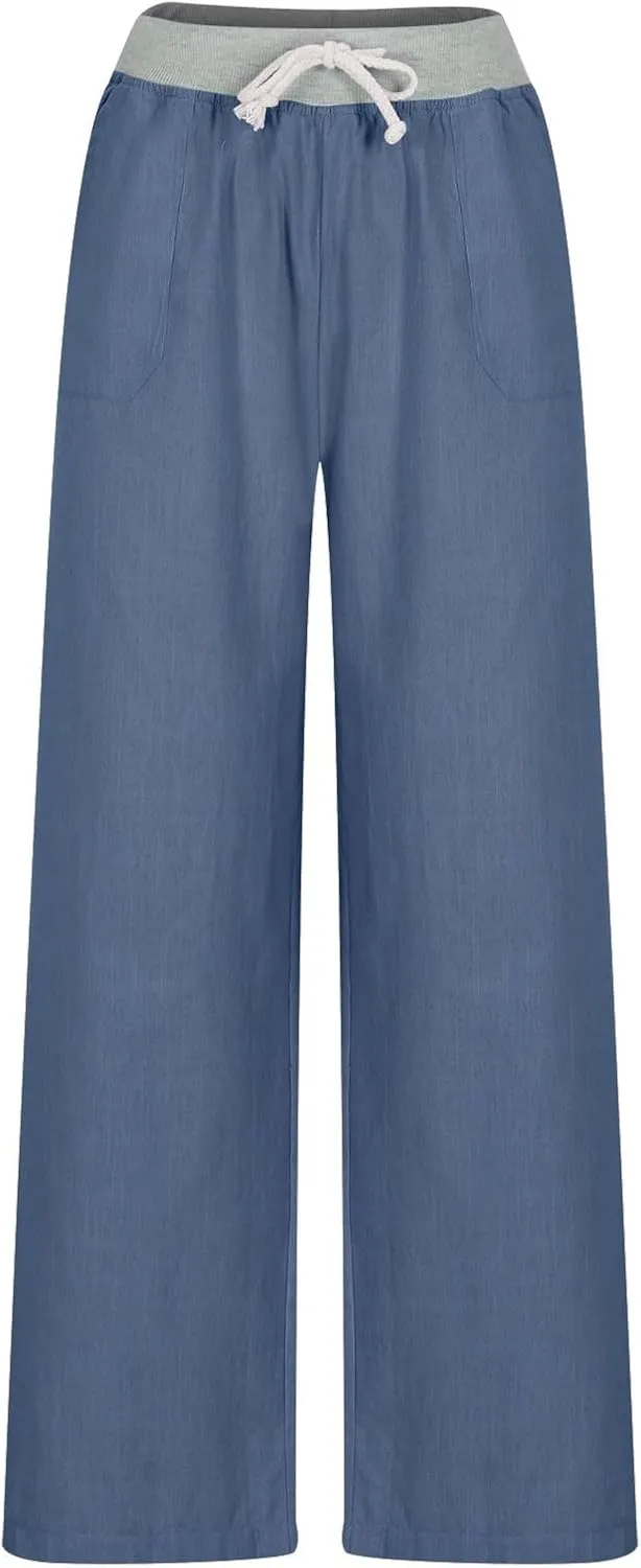 Cargo Pants Women with Flap Pockets High Waisted Side Tie Hem Straight Leg Drawstring Hiking Pants for Travel Joggers