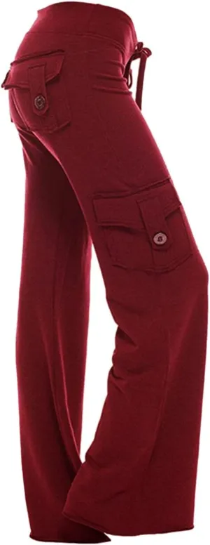 Cargo Yoga Pants for Women Straight Leg Pants with Pockets Bootcut Wide Leg Pants Lightweight Pajama Bottoms Sleepwear