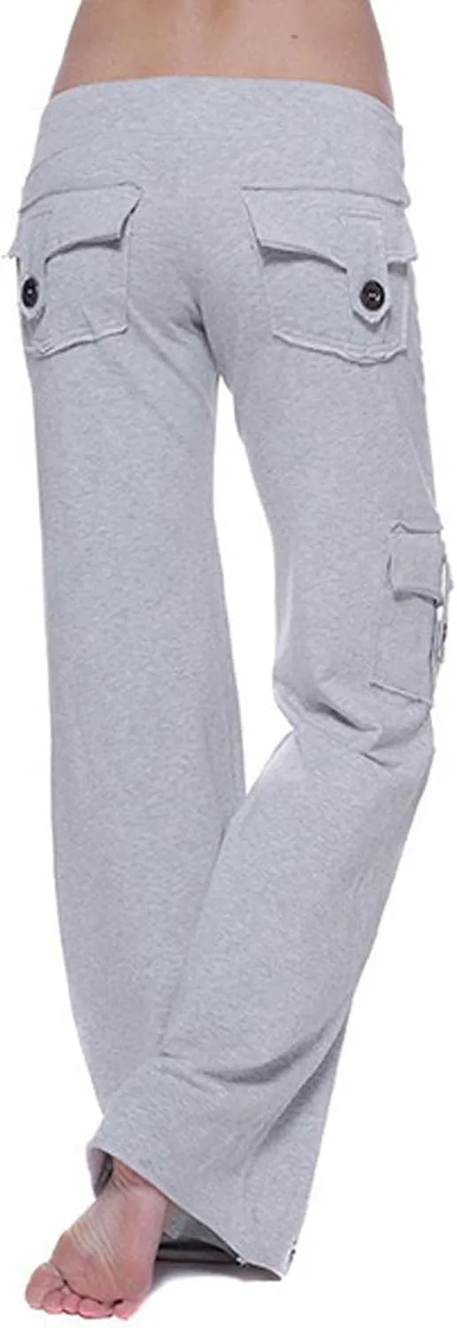 Cargo Yoga Pants for Women Straight Leg Pants with Pockets Bootcut Wide Leg Pants Lightweight Pajama Bottoms Sleepwear