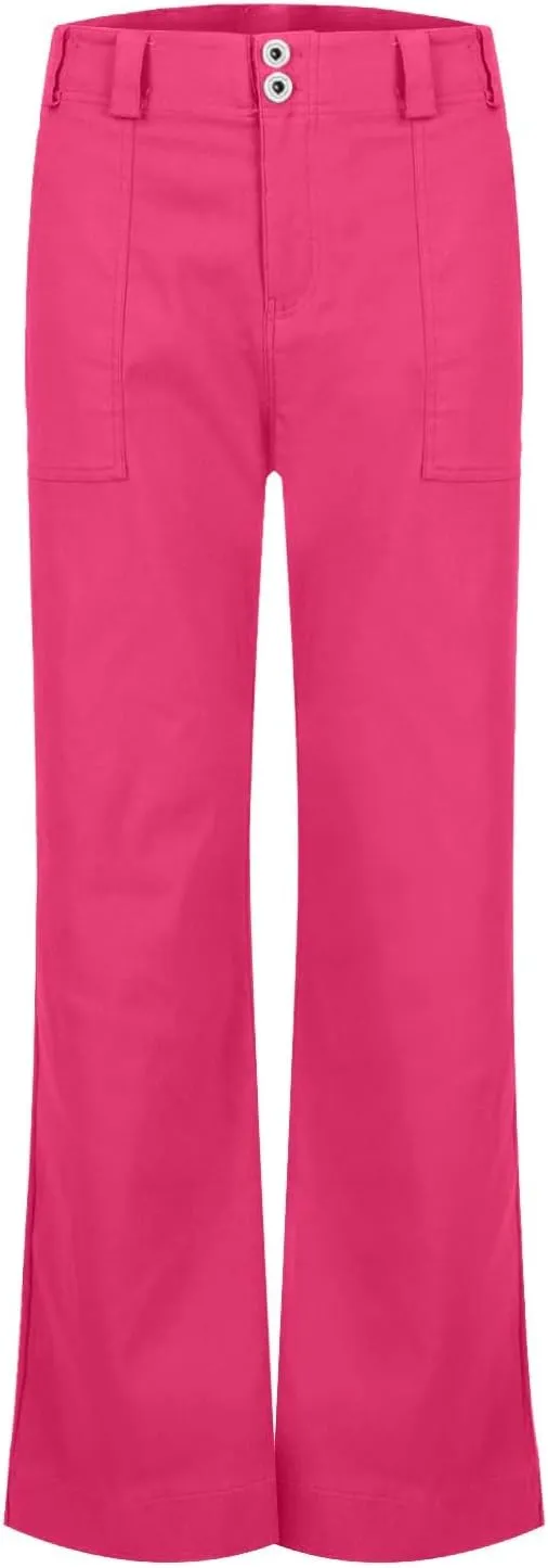 Casual Flare Pants for Women Classic Stretch Twill Pants High Waisted Chino Pants Comfy Wide Leg Pants with Pockets