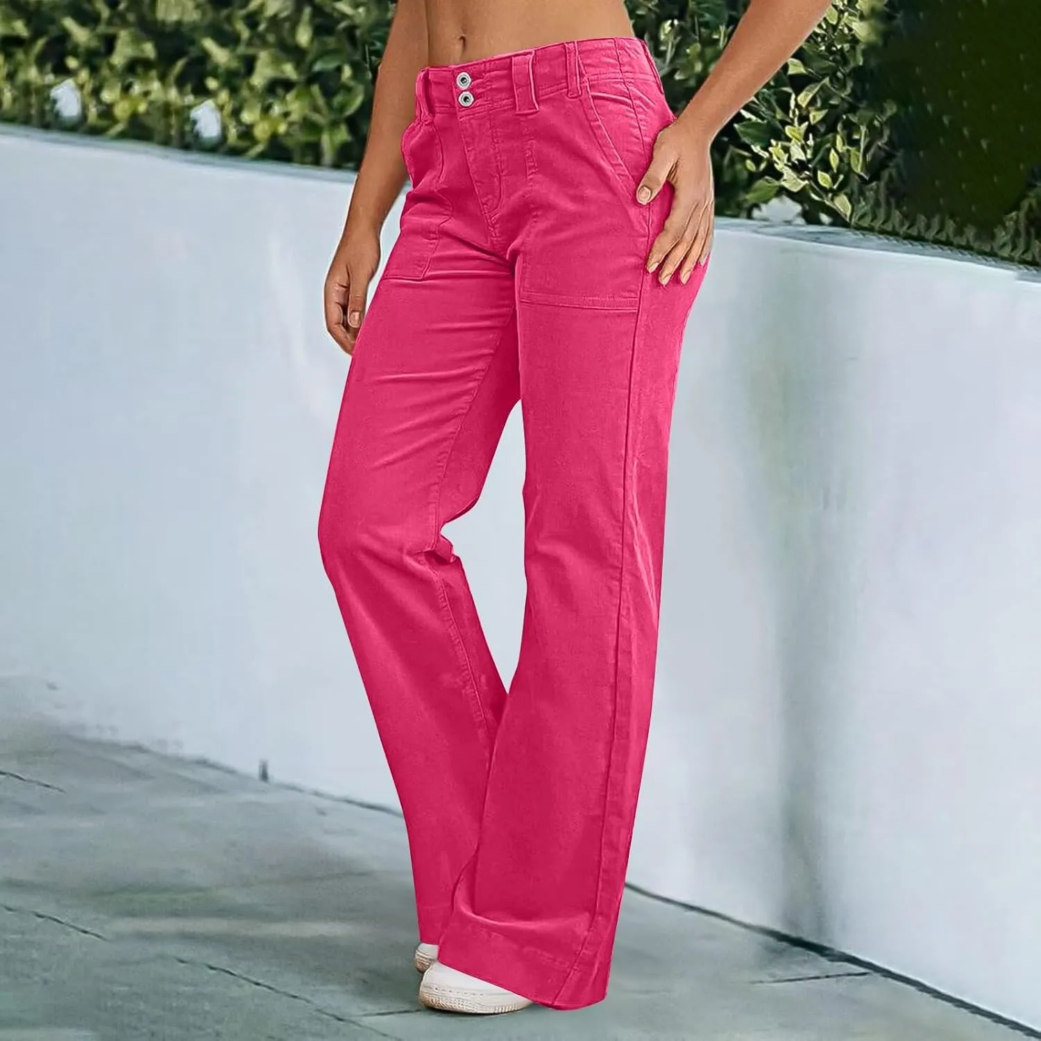 Casual Flare Pants for Women Classic Stretch Twill Pants High Waisted Chino Pants Comfy Wide Leg Pants with Pockets
