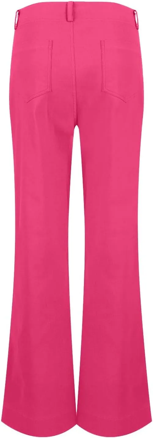 Casual Flare Pants for Women Classic Stretch Twill Pants High Waisted Chino Pants Comfy Wide Leg Pants with Pockets