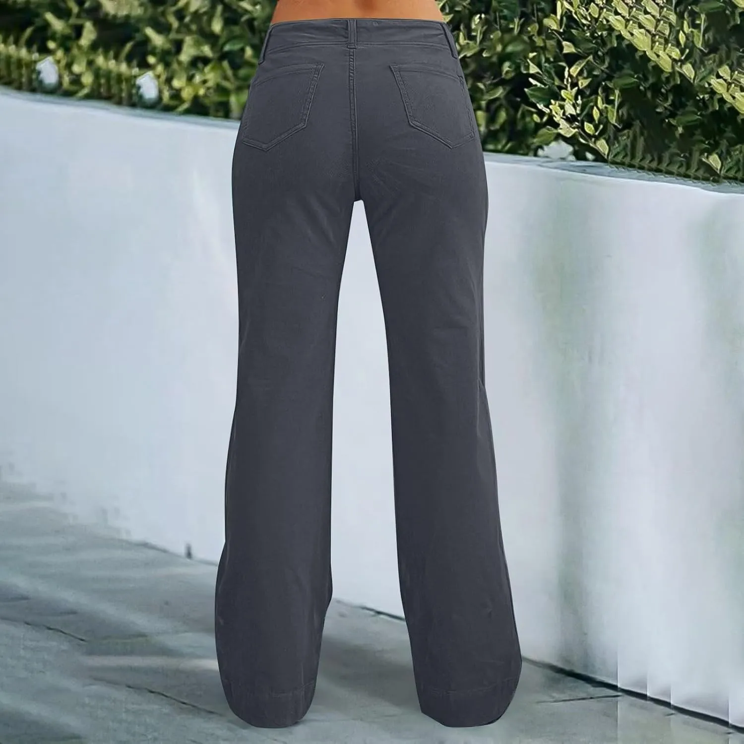 Casual Flare Pants for Women Classic Stretch Twill Pants High Waisted Chino Pants Comfy Wide Leg Pants with Pockets