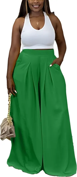 Casual Palazzo Pants for Women Lounge Wide Leg Pants Women Skirt Pants with Elastic Waistband Green Pants
