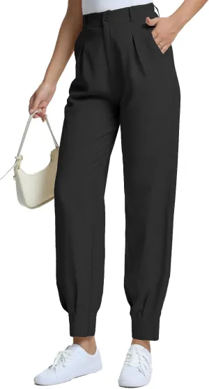 Casual Work Pants Women High Waisted with Pockets Ankle Length Business Traped Slacks Pants Trousers
