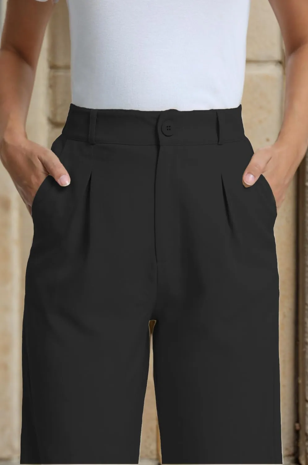 Casual Work Pants Women High Waisted with Pockets Ankle Length Business Traped Slacks Pants Trousers
