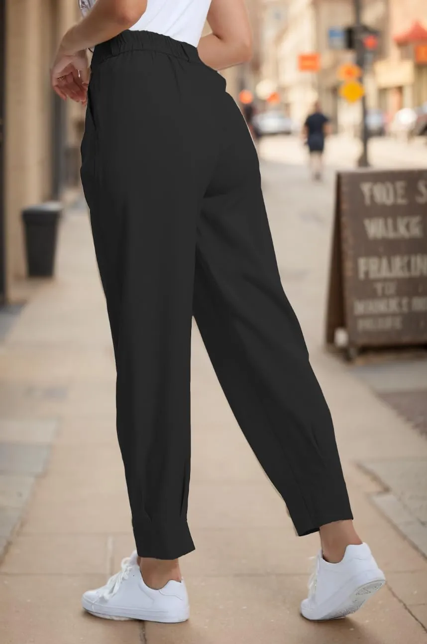 Casual Work Pants Women High Waisted with Pockets Ankle Length Business Traped Slacks Pants Trousers