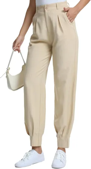 Casual Work Pants Women High Waisted with Pockets Ankle Length Business Traped Slacks Pants Trousers