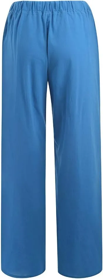 Ceboyel Womens Straight Wide Leg Line Pants Drawstring Cotton Palazzo Pants High Waist Lounge Trousers Boho Summer Outfits