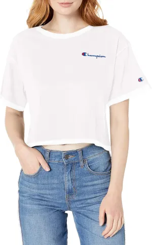 Champion Women's Cropped Reverse Weave Crew, Left Chest C