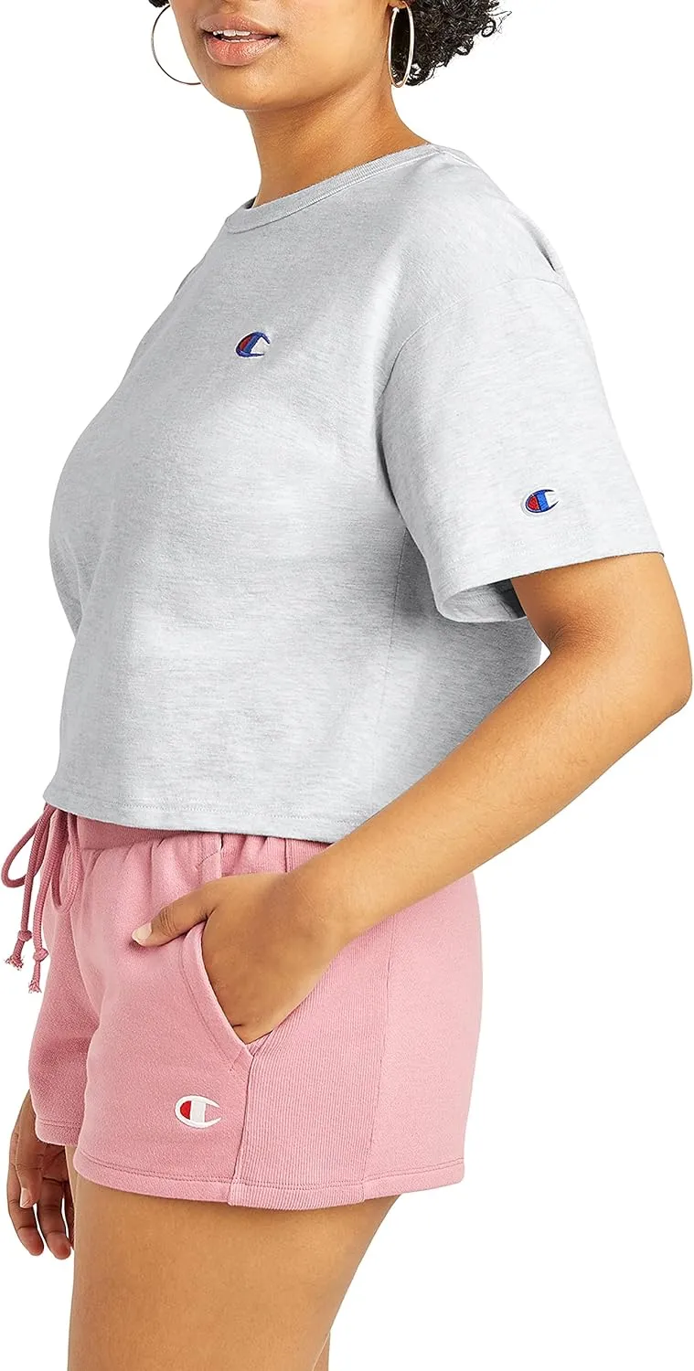 Champion Women's Cropped Reverse Weave Crew, Left Chest C