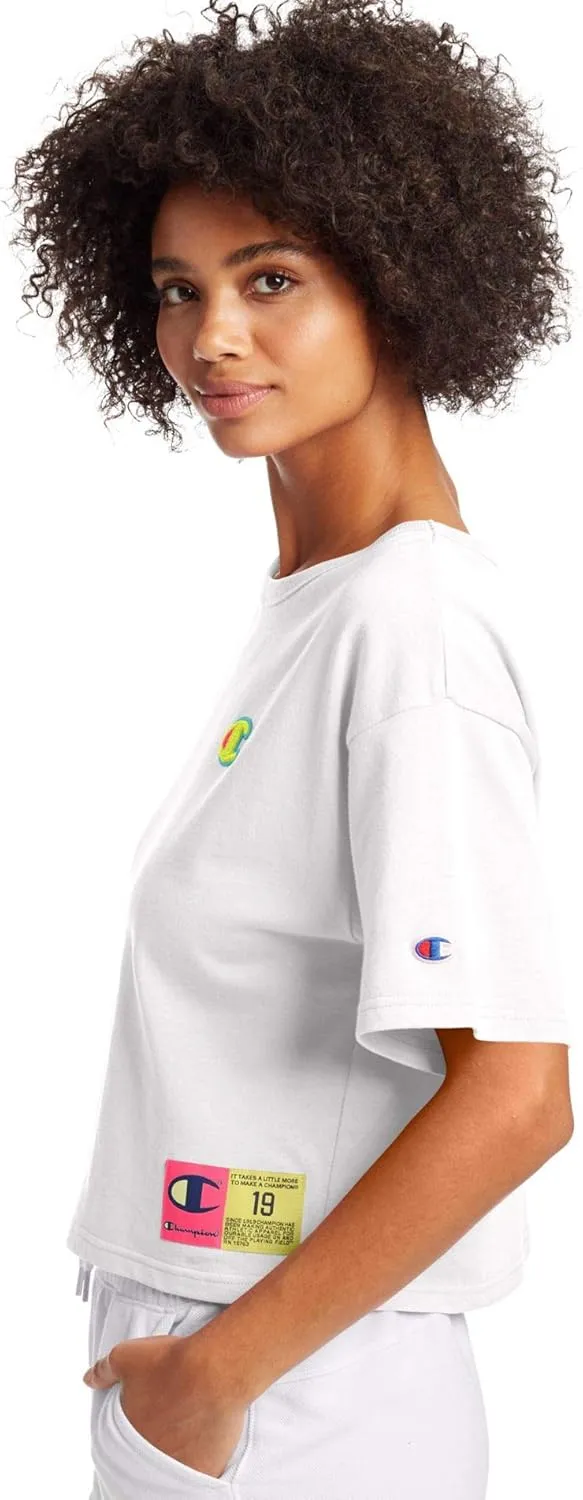 Champion Women's Cropped Reverse Weave Crew, Left Chest C