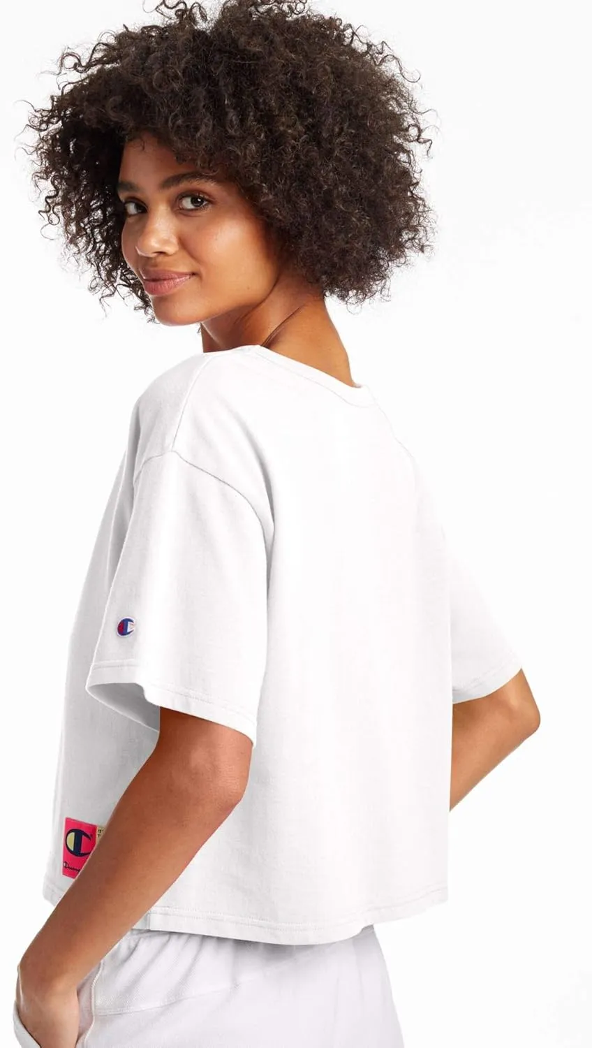 Champion Women's Cropped Reverse Weave Crew, Left Chest C