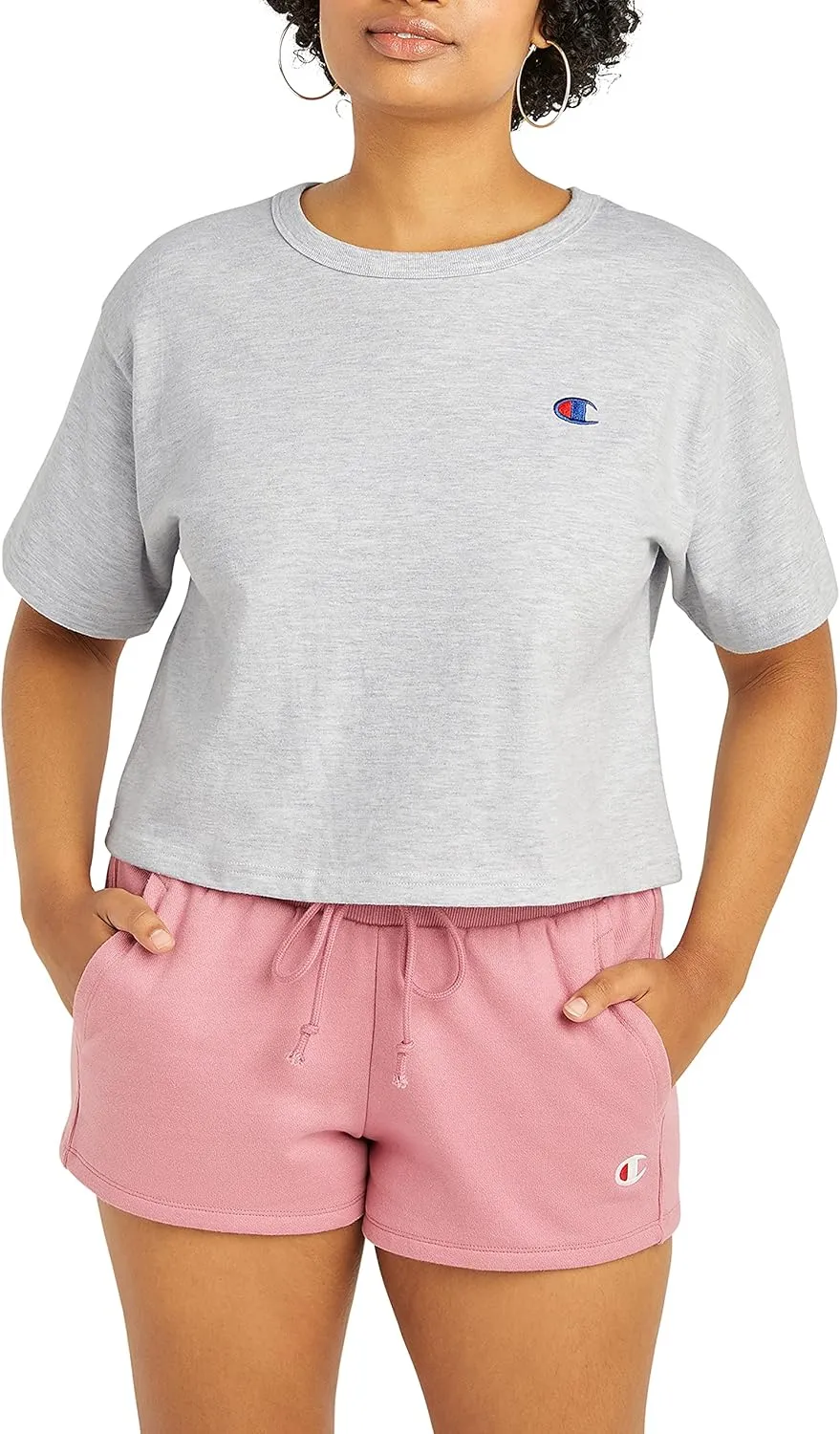 Champion Women's Cropped Reverse Weave Crew, Left Chest C