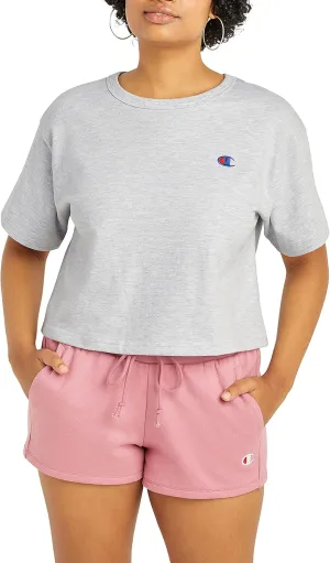 Champion Women's Cropped Reverse Weave Crew, Left Chest C