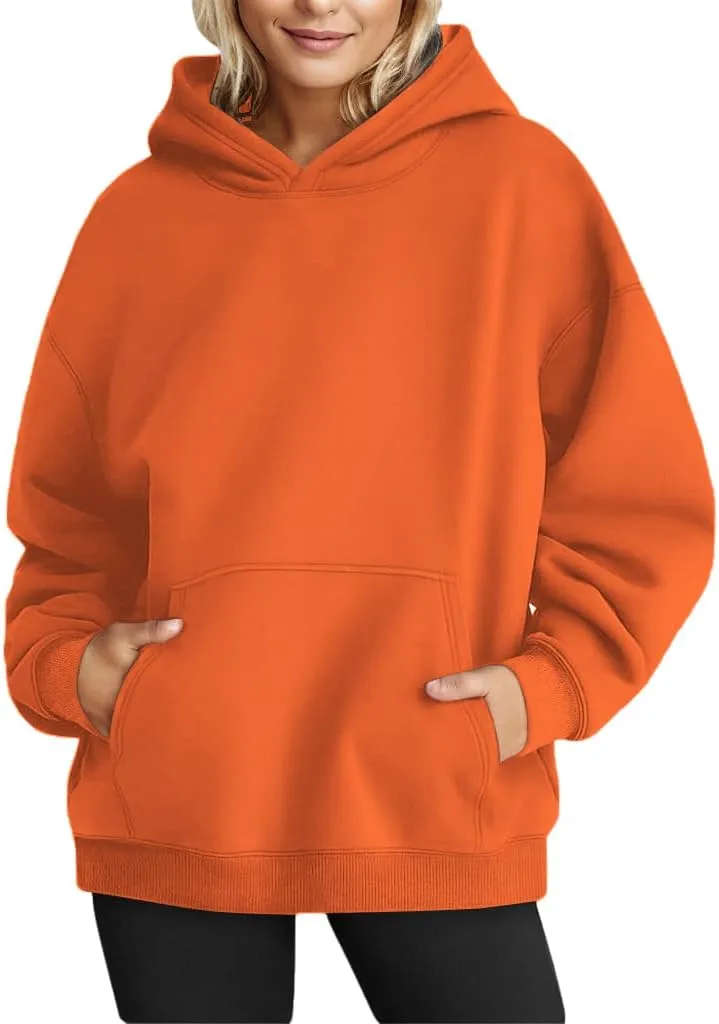 Chaos World Women's Long Sleeve Oversized Pullover Solid Color Y2K Hoodie Fall Winter Sweatshirt with Pocket