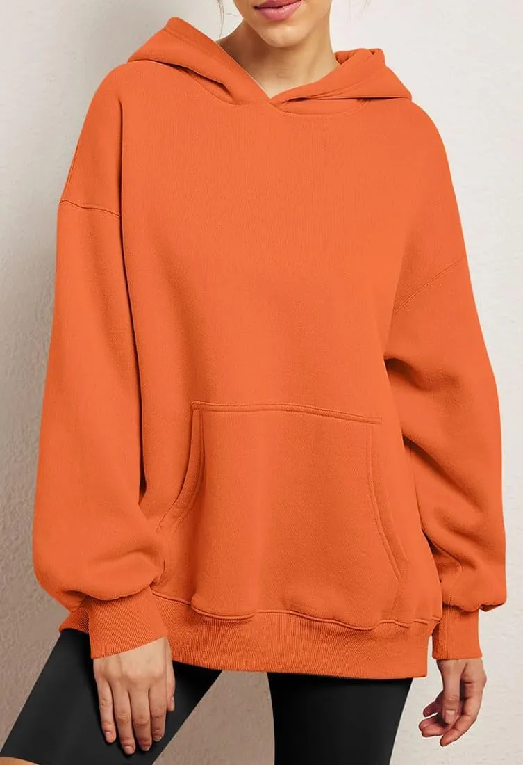 Chaos World Women's Long Sleeve Oversized Pullover Solid Color Y2K Hoodie Fall Winter Sweatshirt with Pocket