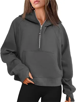 CHARTOU Women Zip Up Hoodie Oversized Sweatshirt Hooded Quarter Zip Pullover Cute Hoodies Y2k Fleece Hoodie
