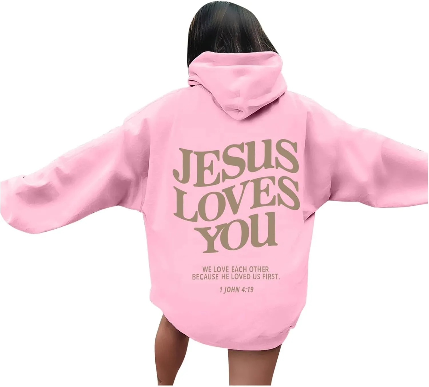 Christian Sweatshirt Women Jesus Loves You Hoodie Oversized Jesus Faith Pullover Inspirational Long Sleeve Tops