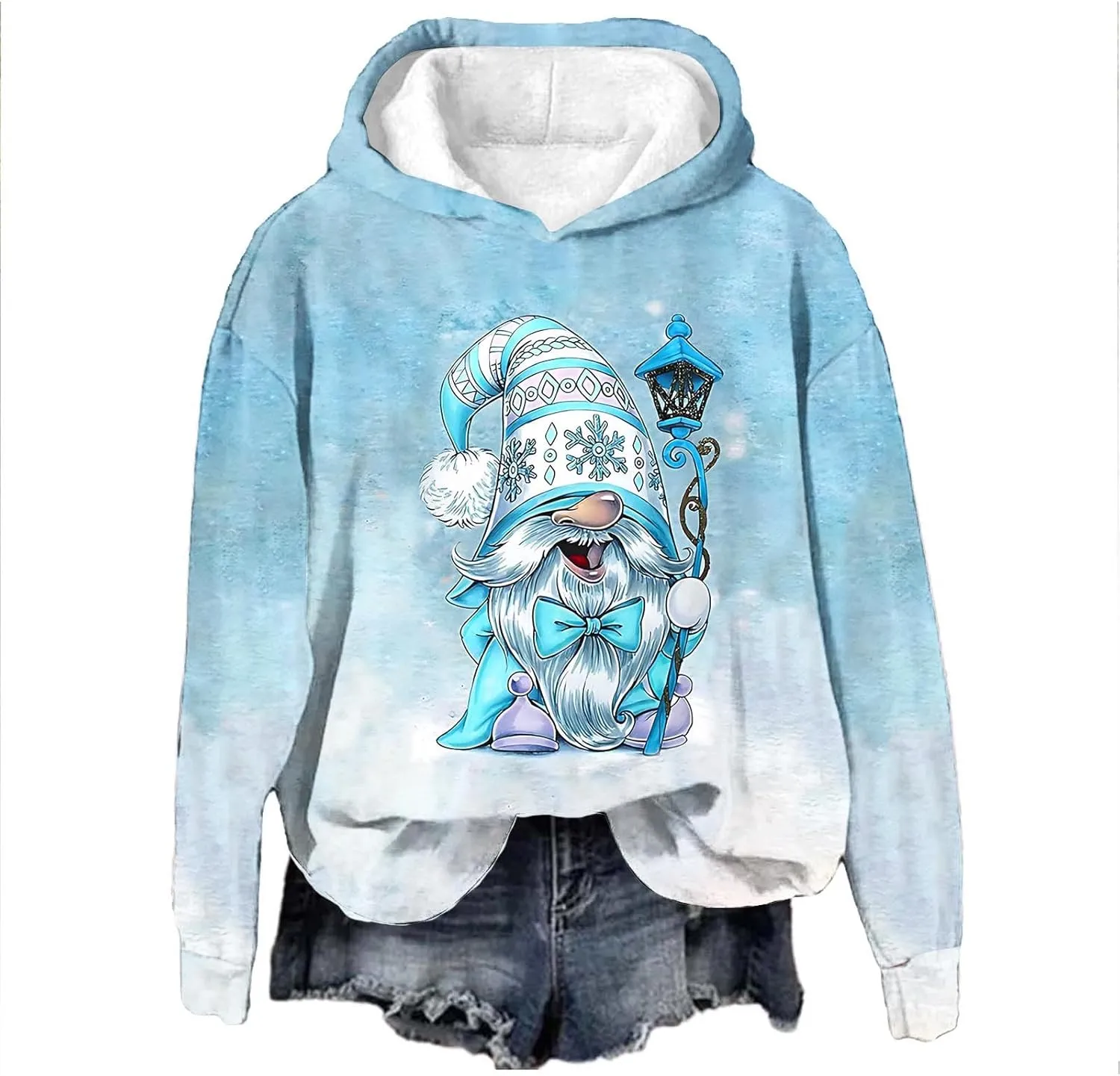 Christmas Gnome Hoodie for Women Fleece Lined Pullover Oversized Long Sleeve Winter Graphic Hooded Sweatshirt Top