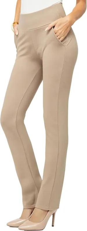 Conceited Dress Pants for Women with Pockets - Stretch Ponte Fabric - Wear to Work - Tummy Control (Available in Plus Size)